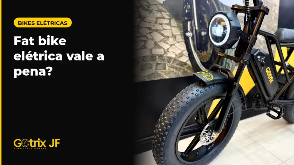 Fat bike elétrica Gotrix G60 preta com pneus largos e farol redondo