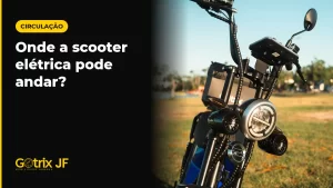 Scooter elétrica Gotrix X13 Plus azul estacionada em área gramada à beira de um lago