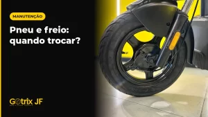 Roda traseira, pneu e cubo do motor da scooter elétrica Gotrix Iron Joy em detalhe