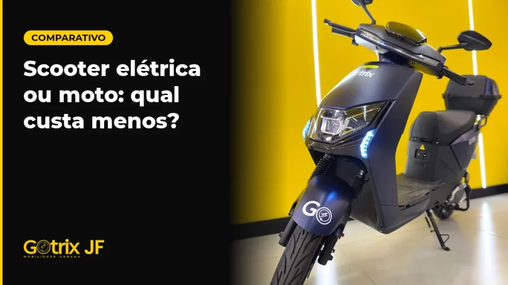 Scooter elétrica Gotrix S-3 cinza escuro em estúdio de fundo amarelo